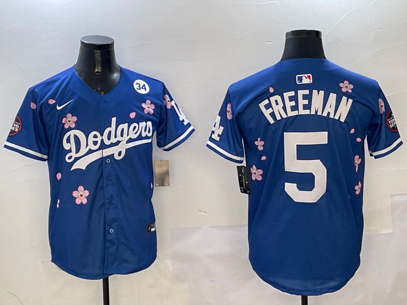Men Los Angeles Dodgers #5 Freeman Blue Sakura Edition 2025 Nike MLB Jersey style 6